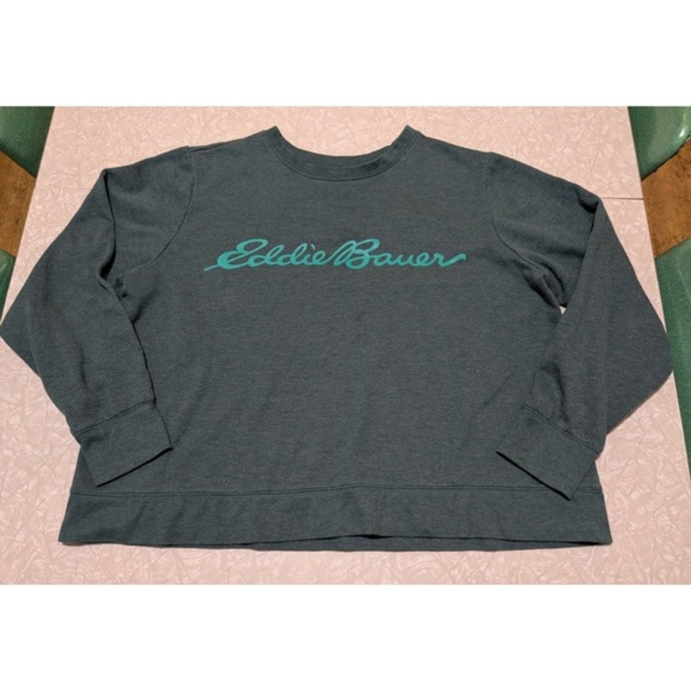 Eddie‎ Bauer Women's Crew Neck Logo Sweatshirt XL Blue Teal 90s Gorp Style